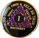 Crystallized AA Medallion Black Volcano Tri-Plate Sobriety Chip Year 1 - 50 - RecoveryChip