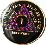 Crystallized AA Medallion Black Volcano Tri-Plate Sobriety Chip Year 1 - 50 - RecoveryChip
