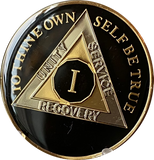 1 Year AA Medallion Classic Black Tri-Plate Sobriety Chip
