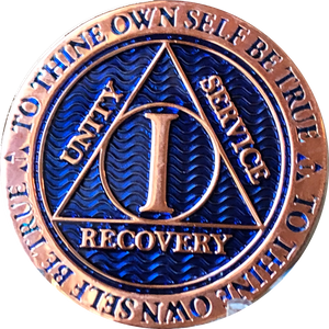 1 Year Copper Plated AA Medallion Reflex Blue Design By Recoverychip.com - RecoveryChip