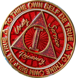 1 or 2 Year AA Medallion Cosmic Red Glitter Gold Plated Sobriety Chip
