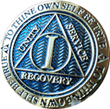 1 - 40 Year Dusty Blue Gold Plated AA Medallion Reflex Design - RecoveryChip