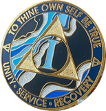 1 - 10 Year AA Medallion Elegant Navy Blue Marble Gold Sobriety Chip