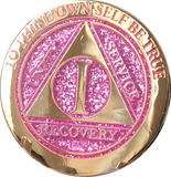 1 - 10 & 30 Year AA Medallion Elegant Glitter Pink Gold & Silver Plated Sobriety Chip - RecoveryChip