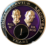 Founders AA Medallion Purple Bill & Bob Tri-Plate Sobriety Chip Year 1 - 50 - RecoveryChip