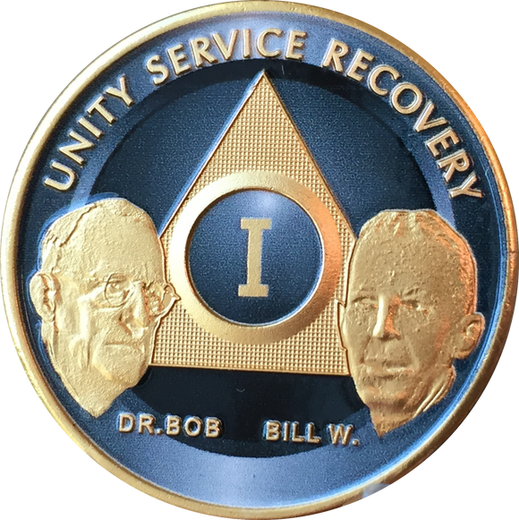AA Founders Any Year 1 - 65 Medallion Titanium & Gold Plated Chip Bill W Dr Bob - RecoveryChip