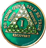 Crystal AA Medallion Transition Green Tri-Plate Sobriety Chip Year 1 - 50 - RecoveryChip