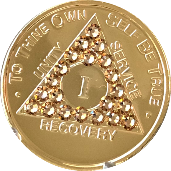Topaz Swarovski Crystal AA Medallion Gold Plated Sobriety Chip Year 1 - 56 - RecoveryChip