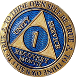 1 - 11 Month AA Medallion Elegant Blue Gold Plated 30 Day Sobriety Chip