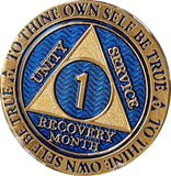 1 - 11 Month AA Medallion Elegant Blue Gold Plated 30 Day Sobriety Chip