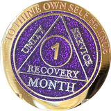 1 Month AA Medallions Bronze Gold Plated and Color Sobriety 30 Day Medallion Chip Coin