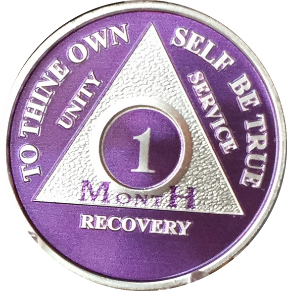 Purple Silver Plated 1 2 3 4 5 6 7 8 9 10 11 18 Month AA Medallion Sobriety Chip - RecoveryChip