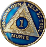 1 2 3 4 5 6 7 8 9 10 11 or 18 Month AA Medallion Midnight Blue Tri-Plate Sobriety Chip