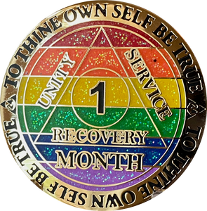 1 2 3 4 5 6 7 8 9 10 11 or 18 Month AA Medallion Reflex Rainbow Glitter Sobriety Chip