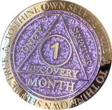 1 2 3 6 9 or 18 Month AA Medallion Reflex Purple Lavender Glitter Gold Plated Sobriety Chip