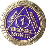 1 - 11 Month AA Medallion Reflex Purple Gold Plated Sobriety Chip Coin - RecoveryChip