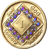 1 - 40 Year Official NA Medallion With Crystal AB Color Swarovski Crystal - RecoveryChip