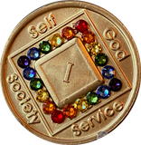 1 - 40 Year NA Medallion Rainbow Swarovski Crystal Narcotics Anonymous Chip