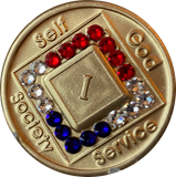 1 - 40 Year Official NA Medallion With Red White Blue Patriotic Color Swarovski Crystal