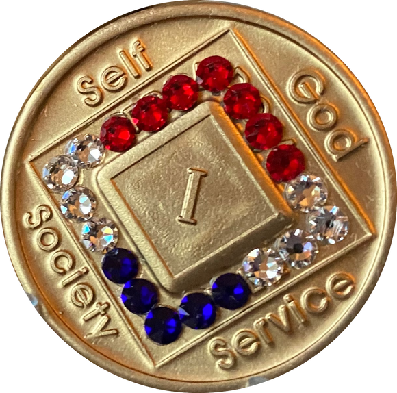 1 - 40 Year Official NA Medallion With Red White Blue Patriotic Color Swarovski Crystal