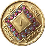 1 - 40 Year Official NA Medallion With Rose Color Swarovski Crystal - RecoveryChip