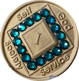 1 - 40 Year Official NA Medallion With Zircon Turquoise Color Swarovski Crystal