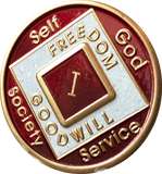 Offical NA Triplate Red & White Color Narcotics Anonymous Medallion 18 Month Year 1 - 50 - RecoveryChip