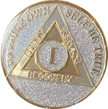 1 2 3 4 5 6 7 8 9 or 10 Year AA Medallion Opal Silver Glitter Tri-Plate Sobriety Chip