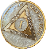 1 - 20 or 30 Year AA Medallion Opulent Pearl Silver Swirl Tri-Plate Sobriety Chip