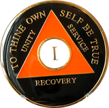 Black Orange Gold Tri-Plate AA Medallion 24 Hours 18 Month Year 1 - 40 Sobriety Chip - RecoveryChip