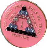 1 - 40 Year Pink Tri-Plate AA Medallion Transgender Flag Swarovski Crystal