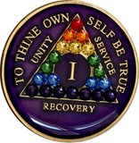 Crystal AA Medallion Purple Rainbow Tri-Plate Sobriety Chip Year 1 - 50 - RecoveryChip