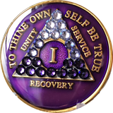 Crystal AA Medallion Transition Purple Tri-Plate Sobriety Chip Year 1 - 45 - RecoveryChip