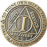 1 Year Reflex Bronze AA Medallion Antique Or Clean Finish Sobriety Chip - RecoveryChip