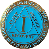 1 Year AA Medallion Reflex Glow In The Dark Gold Plated Blue Sobriety Chip - RecoveryChip