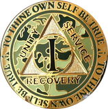 1 - 15 25 and 30 Year Reflex Camo Gold Plated AA Medallion Camouflage Sobriety Chip - RecoveryChip