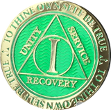 1 Year AA Medallion Plated Full Color Sobriety Chip