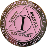 1 Year AA Medallion Reflex Glow In The Dark Gold Plated Pink Sobriety Chip - RecoveryChip