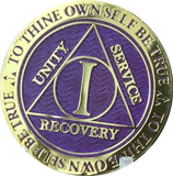 1 - 10 Year AA Medallion Reflex Purple Gold Plated Alcoholics Anonymous - RecoveryChip