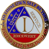 1 Year AA Medallion Reflex Red White & Blue Patriotic Gold Plated Sobriety Chip