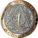 1 2 3 4 or 5 Year AA Medallion Reflex Glitter Silver Gold Plated Sobriety Chip - RecoveryChip