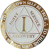 1 2 3 4 5 6 7 8 9 10 11 12 13 14 or 15 Year AA Medallion Reflex White Glitter Gold Plated Sobriety Chip