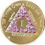 Rose Swarovski Crystal AA Medallion Gold Plated Sobriety Chip Year 1 - 56 - RecoveryChip