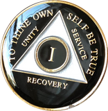 Black Gold Tri-Plate AA Medallion Year 1 - 50 Sobriety Chip White