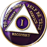 Purple Gold Tri-Plate AA Medallion 24 Hours 18 Month Year 1 - 45 Sobriety Chip - RecoveryChip