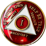 Red Gold Tri-Plate AA Medallion 24 Hours 18 Month Year 1 - 45 Sobriety Chip - RecoveryChip