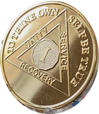 1 year AA Medallion 22k Gold Plated Sobriety Chip