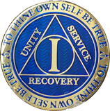 1 Year AA Medallion Reflex Blue Gold Plated Alcoholics Anonymous RecoveryChip Design - RecoveryChip