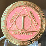 1 - 40 Year AA Medallion Reflex Pink Gold Plated Alcoholics Anonymous RecoveryChip Design - RecoveryChip