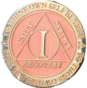 1 Year AA Medallion Reflex Pink Silver Plated Alcoholics Anonymous RecoveryChip Design - RecoveryChip